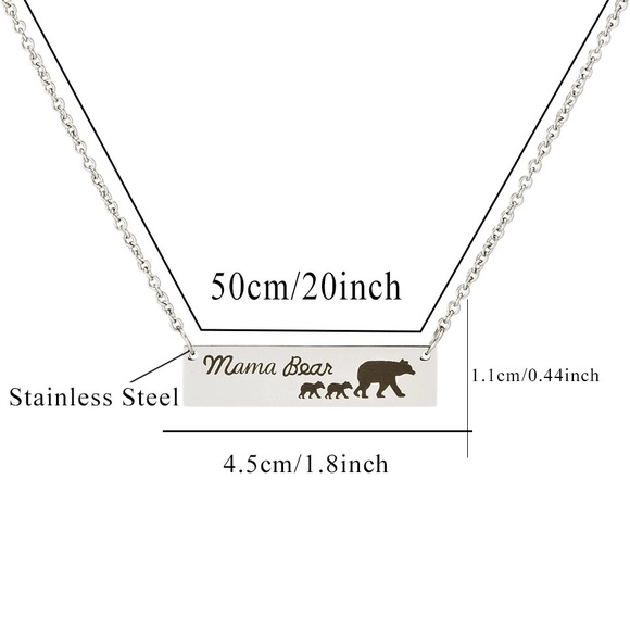 Mama Bear Stainless Steel Bar Necklace - Picture 3 of 7